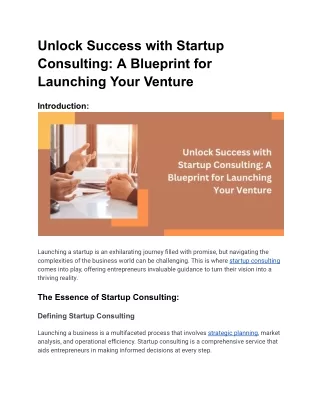 Unlock Success with Startup Consulting: A Blueprint for Launching Your Venture