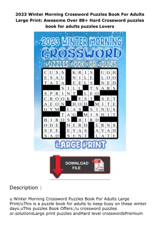 ✔️download⚡️ book (pdf) 2023 Winter Morning Crossword Puzzles Book For Adults Large Print: Awesome Over 88+ Hard Cr