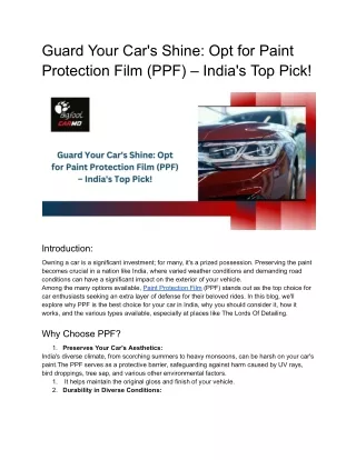 Guard Your Car's Shine_ Opt for Paint Protection Film (PPF) – India's Top Pick!