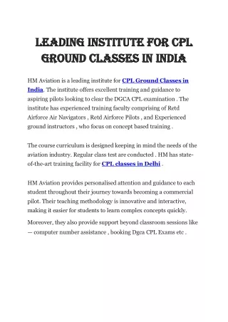 leading institute for CPL Ground Classes in India