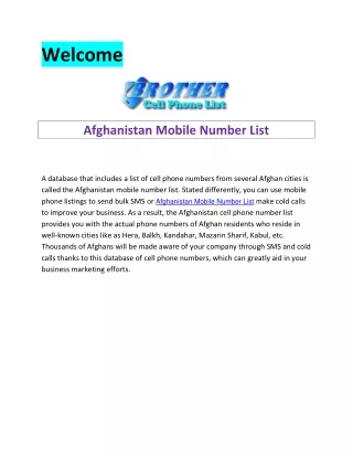 Afghanistan Mobile Number List