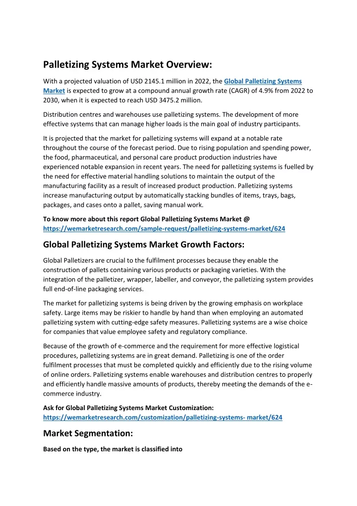 palletizing systems market overview