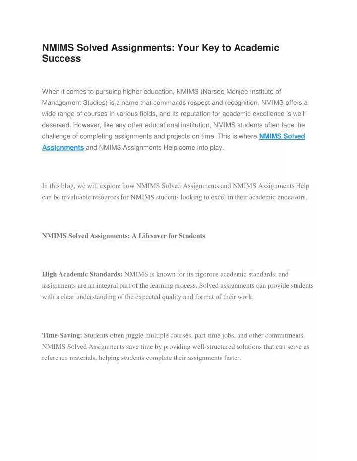 nmims solved assignments your key to academic