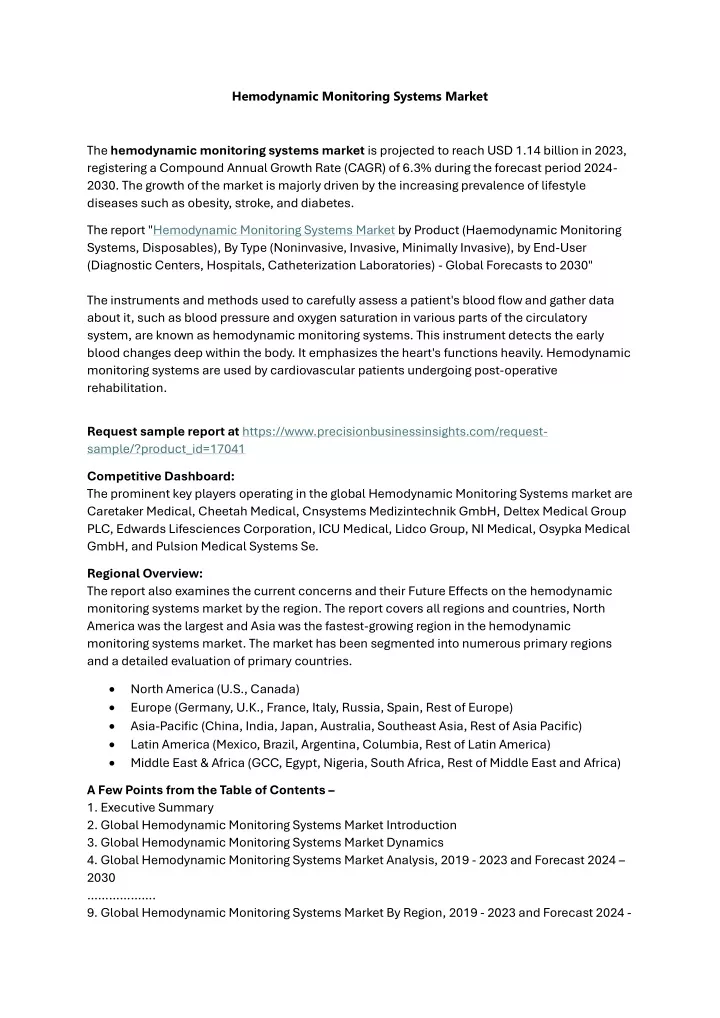 hemodynamic monitoring systems market