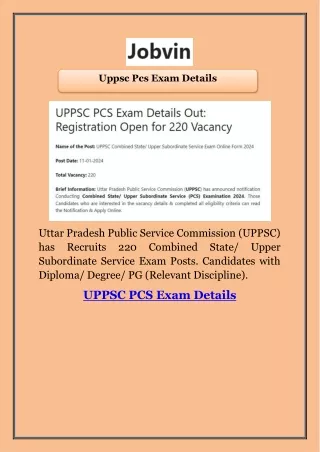 Uppsc Pcs Exam Details