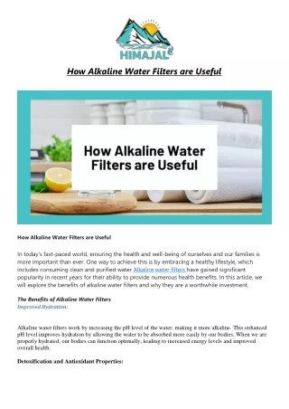 How Alkaline Water Filters are Useful