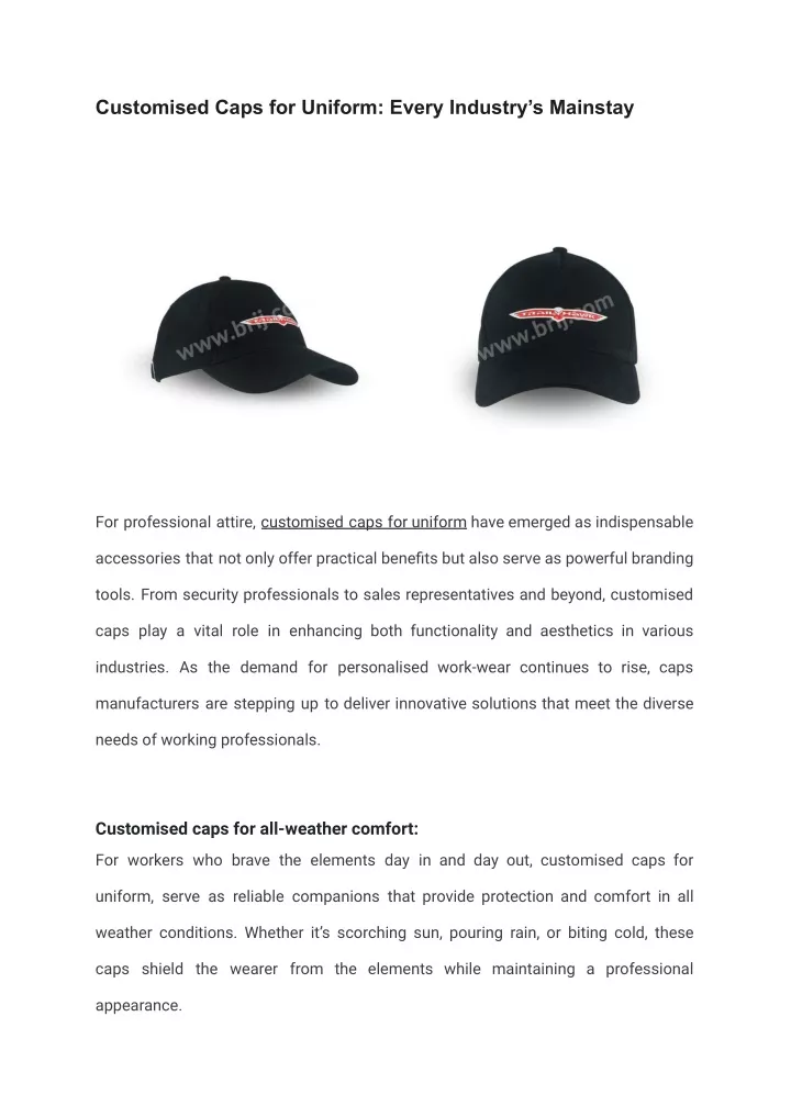 customised caps for uniform every industry