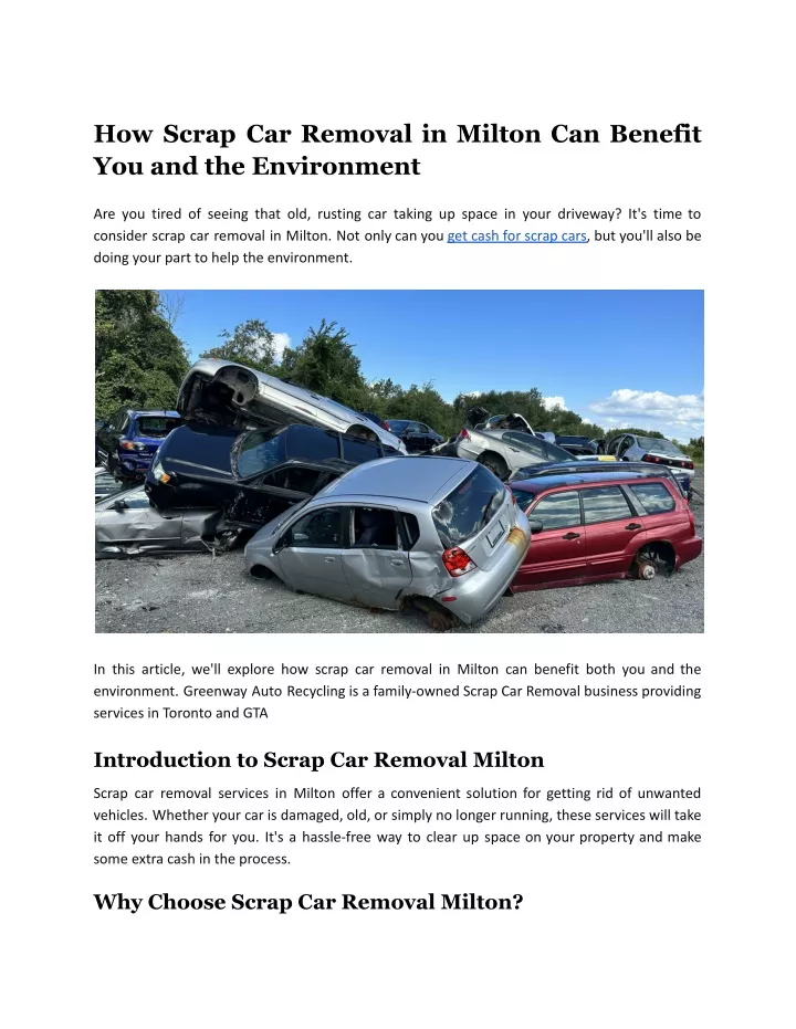 how scrap car removal in milton can benefit