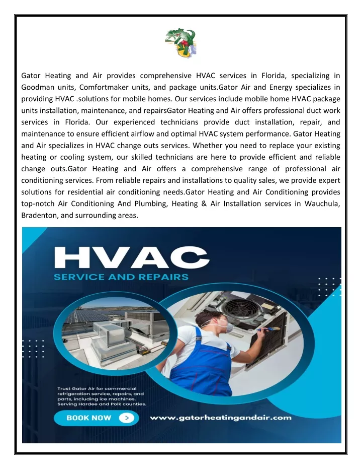 gator heating and air provides comprehensive hvac