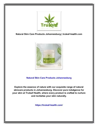 Natural Skin Care Products Johannesburg | truleaf-health.com