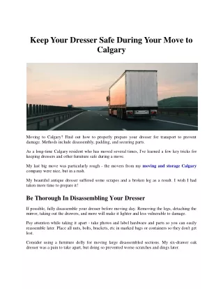 Keep Your Dresser Safe During Your Move to Calgary
