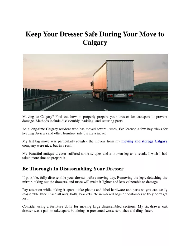 keep your dresser safe during your move to calgary