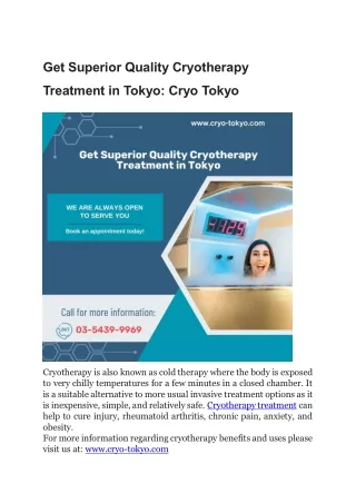 Get Superior Quality Cryotherapy Treatment in Tokyo (1)