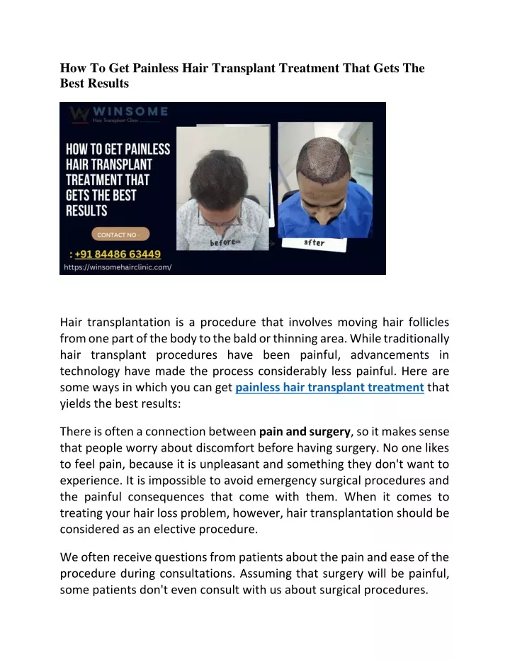 how to get painless hair transplant treatment