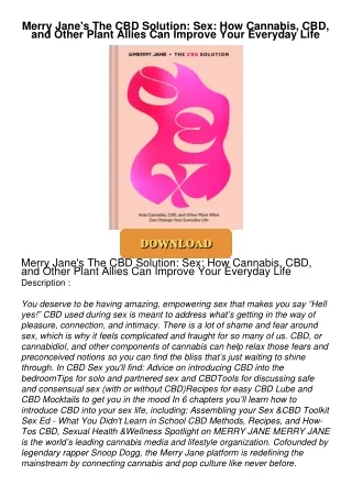 $PDF$/READ Merry Jane's The CBD Solution: Sex: How Cannabis, CBD, and Other Plant Allies