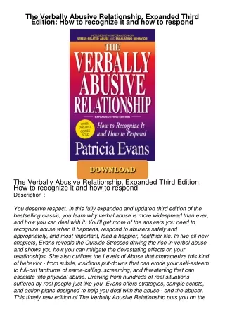 ⚡PDF ❤ The Verbally Abusive Relationship, Expanded Third Edition: How to recognize it