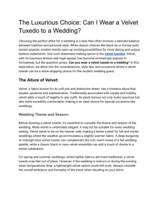 The Luxurious Choice_ Can I Wear a Velvet Tuxedo to a Wedding