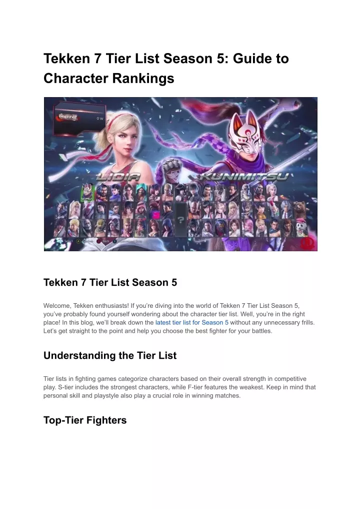 tekken 7 tier list season 5 guide to character