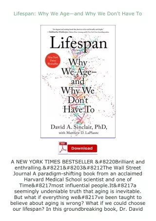 read ❤️ebook (✔️pdf✔️) Lifespan: Why We Age—and Why We Don't Have To