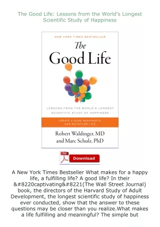 [PDF]❤READ⚡ The Good Life: Lessons from the World's Longest Scientific Study of Happiness