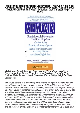 ❤Book⚡[PDF]✔ Melatonin: Breakthrough Discoveries That Can Help You Combat Aging, Boost Your