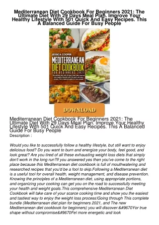 PDF_⚡ Mediterranean Diet Cookbook For Beginners 2021: The Ultimate Diet With 29 Days