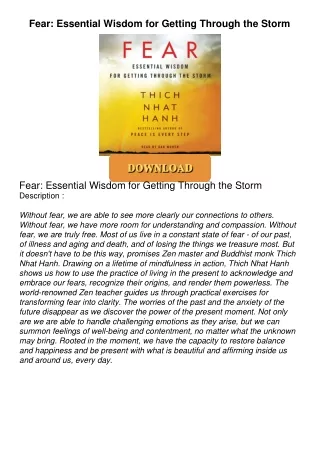 [PDF⚡READ❤ONLINE]  Fear: Essential Wisdom for Getting Through the Storm