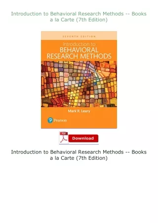 Download⚡PDF❤ Introduction to Behavioral Research Methods -- Books a la Carte (7th Edition)