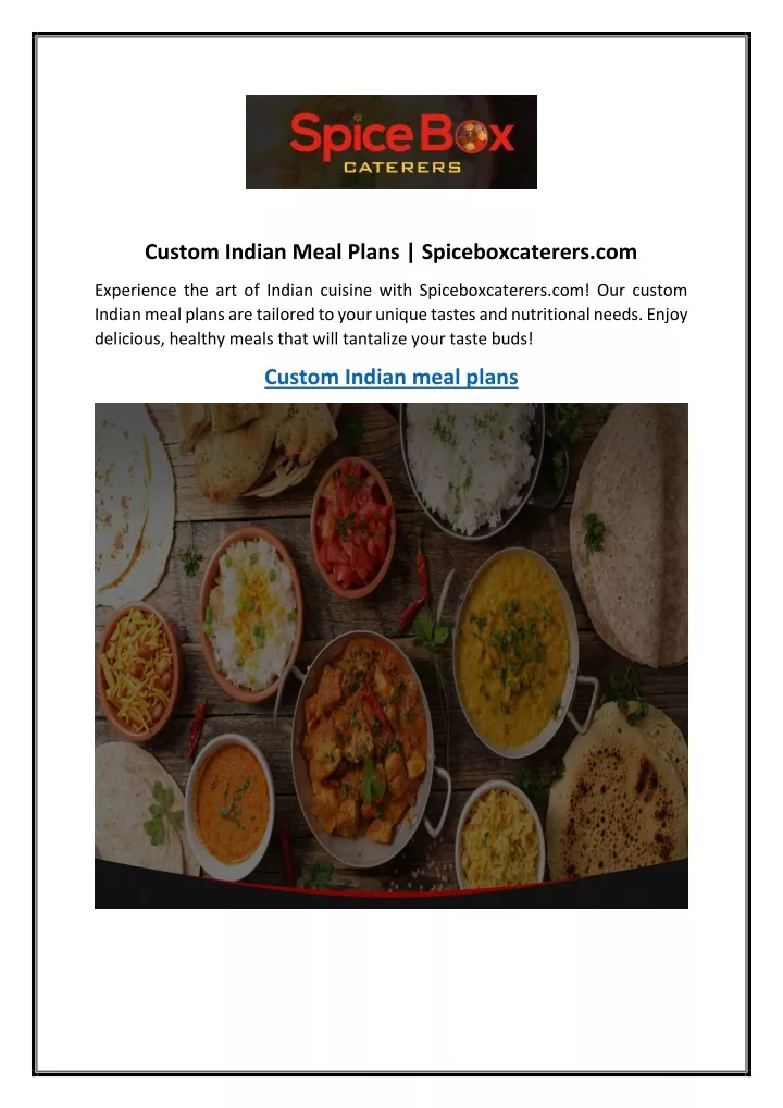 custom indian meal plans spiceboxcaterers com