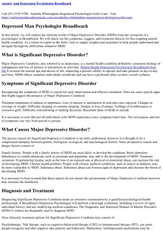 Do I Have Depression Psychologist in Broadbeach (07) 5539 9798