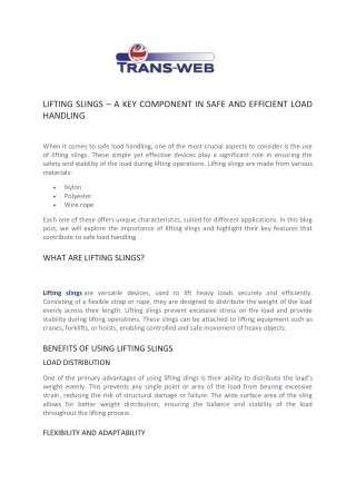 lifting slings a key component in safe
