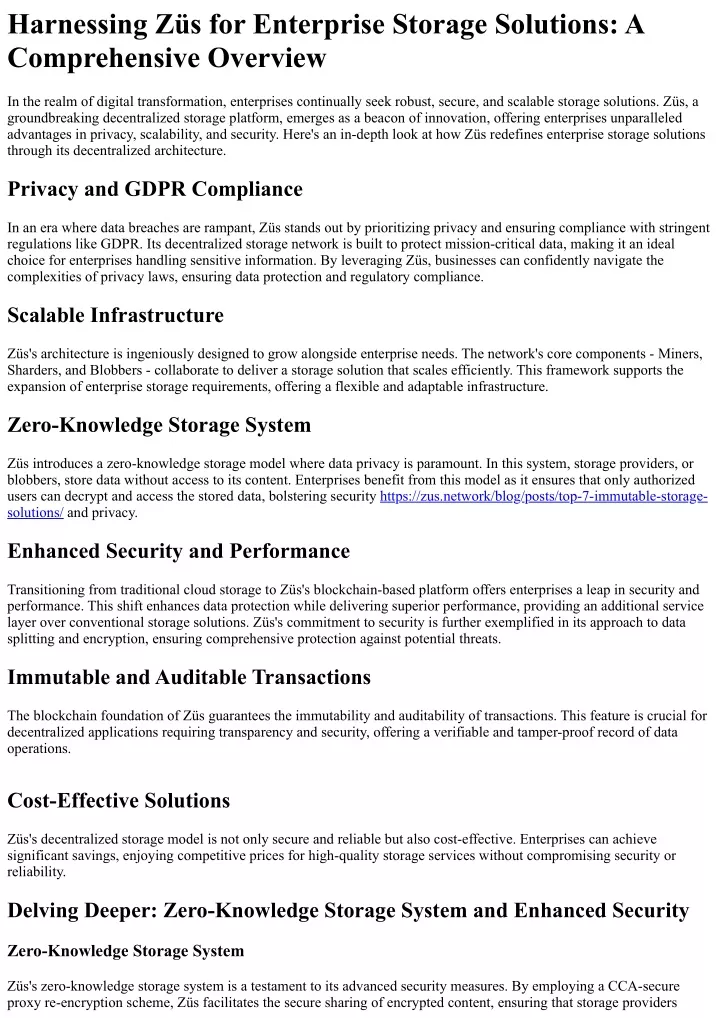 harnessing z s for enterprise storage solutions