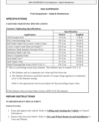 2002 Buick Rendezvous Service Repair Manual