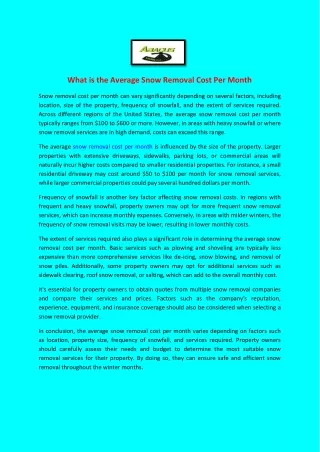 what is the average snow removal cost per month