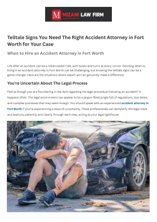 Telltale Signs You Need The Right Accident Attorney in Fort Worth for Your Case