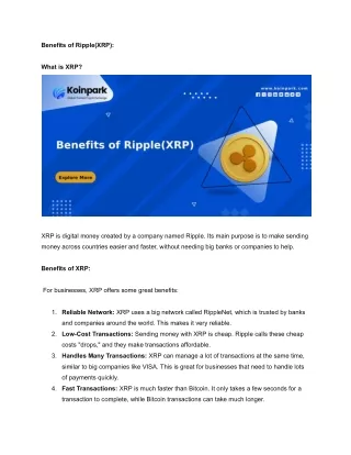 Benefits of Ripple(XRP)_