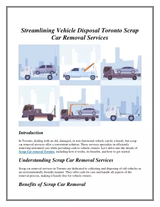 Streamlining Vehicle Disposal Toronto Scrap Car Removal Services