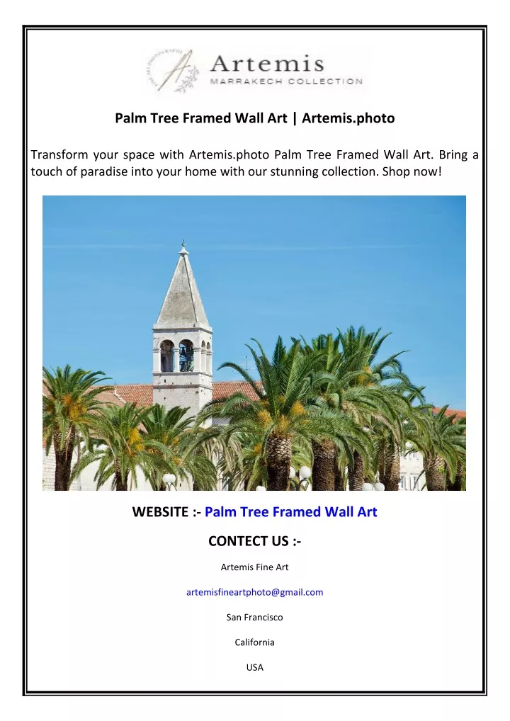 palm tree framed wall art artemis photo