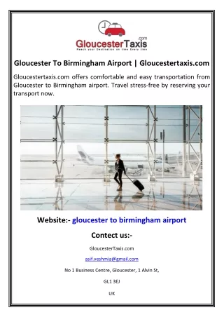 Gloucester To Birmingham Airport  Gloucestertaxis.com