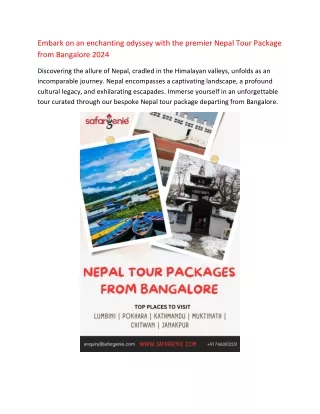 Best Nepal tour package from Bangalore