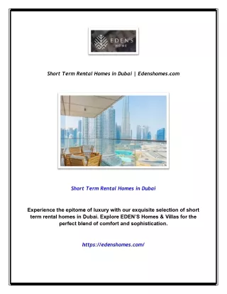 Short Term Rental Homes in Dubai | Edenshomes.com