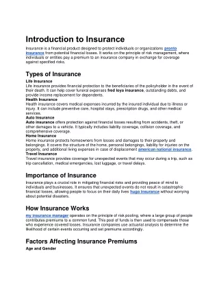 Introduction to Insurance