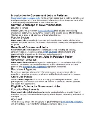 Introduction to Government Jobs in Pakistan