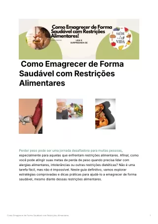 Como Emagrecer de Forma Saudável com Restrições Alimentares!