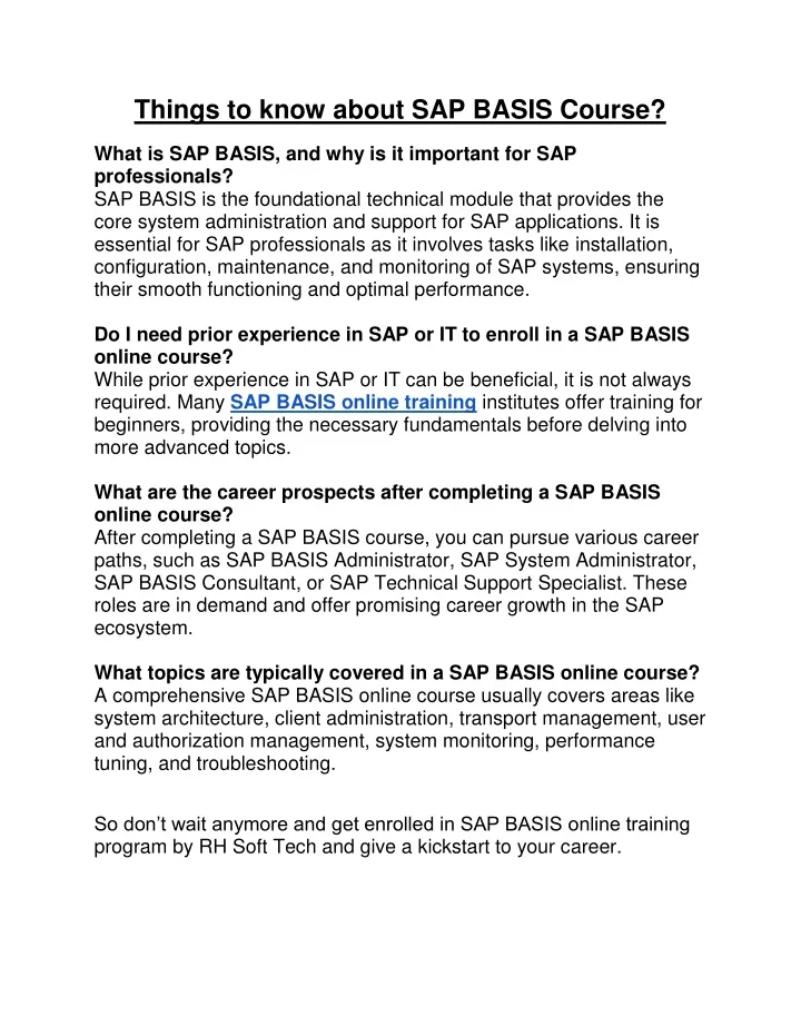 things to know about sap basis course