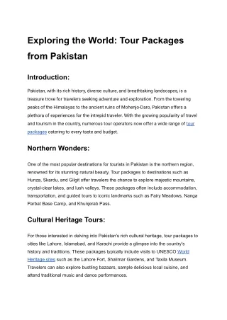 Exploring the World: Tour Packages from Pakistan