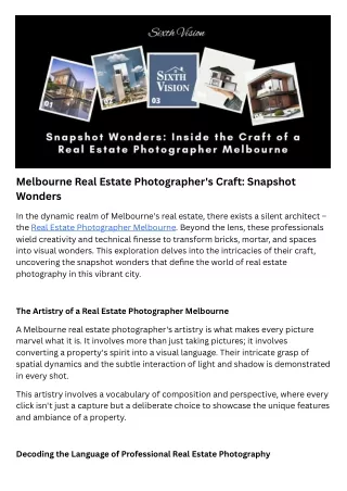 Melbourne Real Estate Photographer's Craft Snapshot Wonders