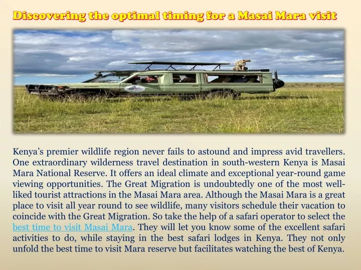 discovering the optimal timing for a masai mara
