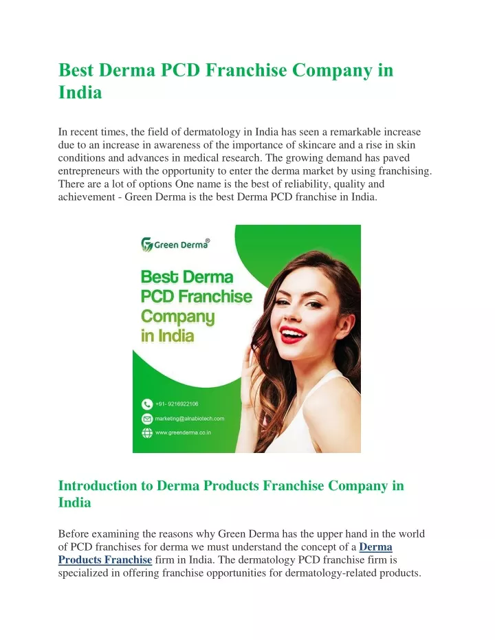 best derma pcd franchise company in india