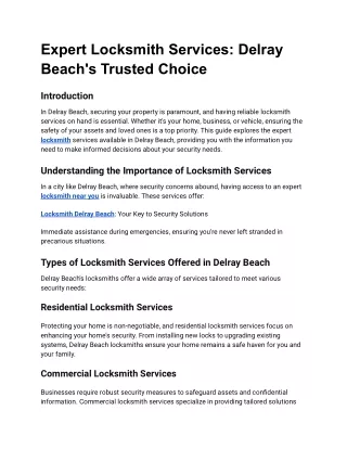 Expert Locksmith Services: Delray Beach's Trusted Choice